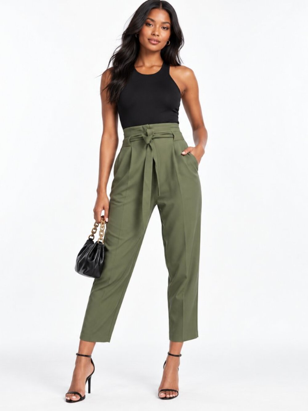 ASOS DESIGN Tailored Tie Waist Tapered Ankle Grazer Pants Olive Green 6